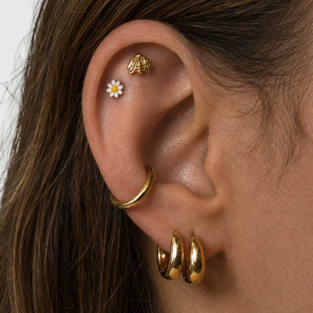 labret flower composition planet piercing