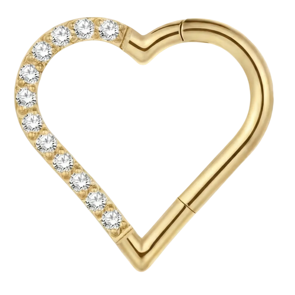 Titanium Segmented Clicker With Zircons - Heart - Piercing Planet