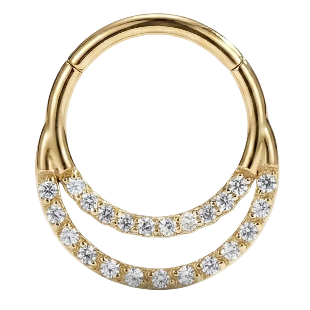 Tytanowy Clicker Segmentowy Z Cyrkoniami - Podwójna Obręcz - Piercing Planet