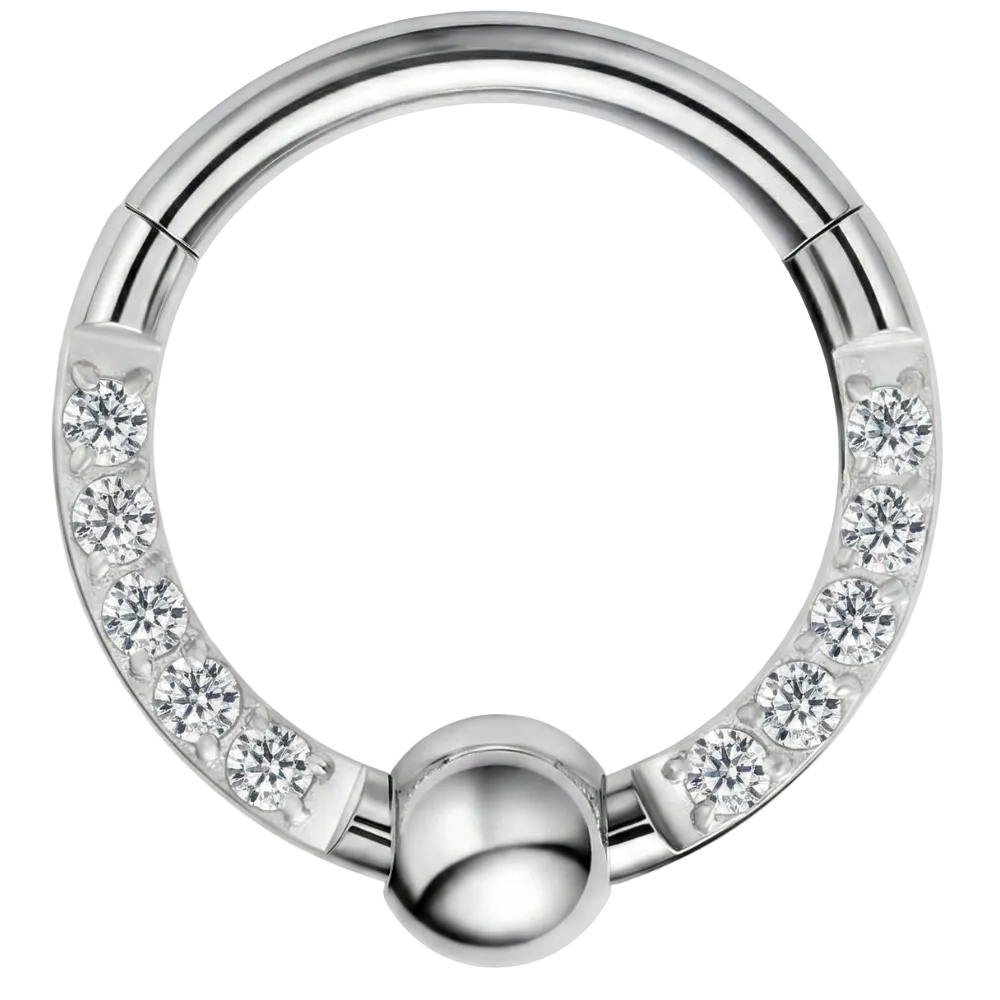 Titanium Segmented Clicker With Zircons and Ball - Circle - Piercing Planet