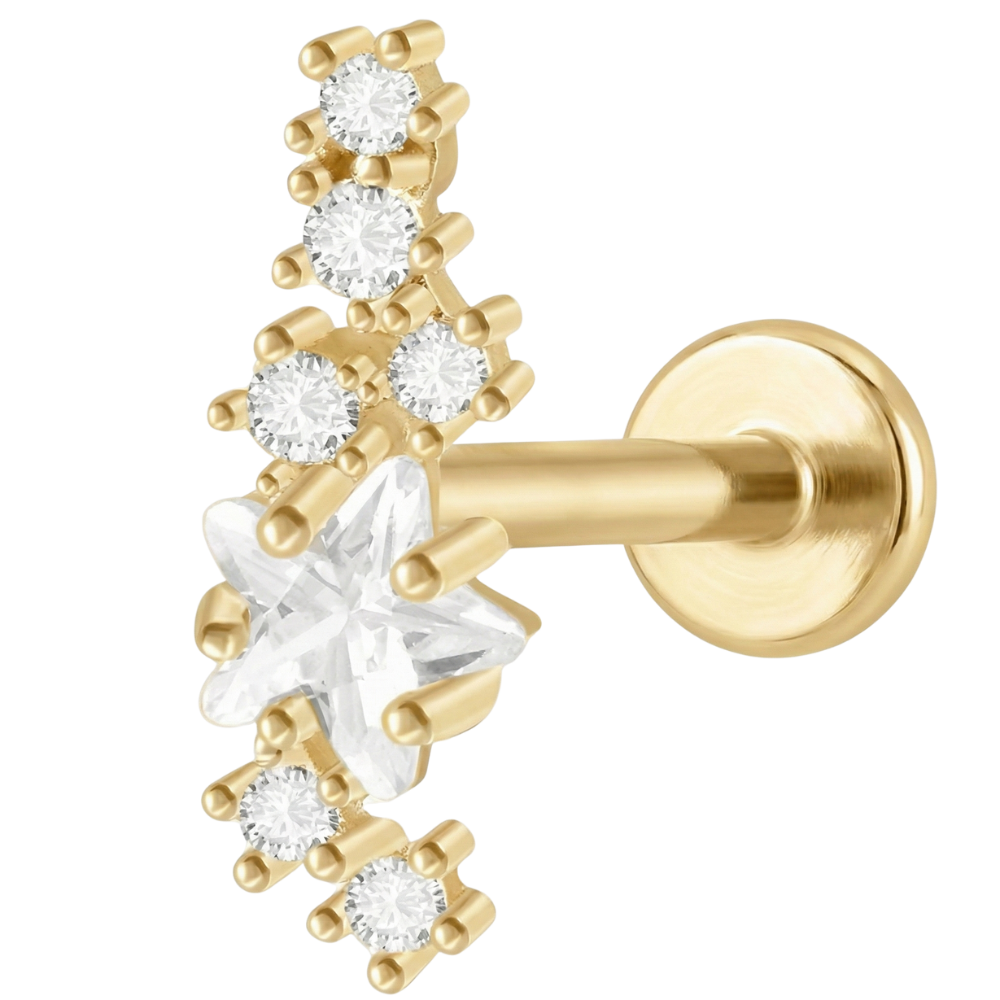 Titanový dekorativní labret - se zirkony a hvězdou