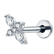 Titanium Decorative Labret - Flower with Four Cubic Zirconias