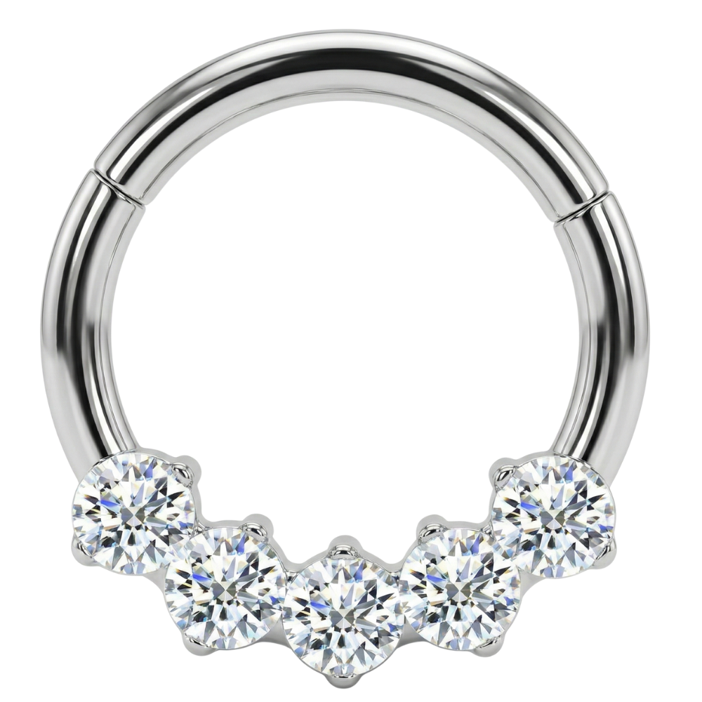 Tytanowy Clicker Segmentowy 5 Okrągłych Cyrkonii - Kółko