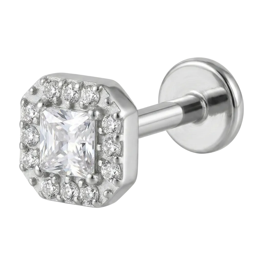 Titanium Decorative Labret - Square with Cubic Zirconia