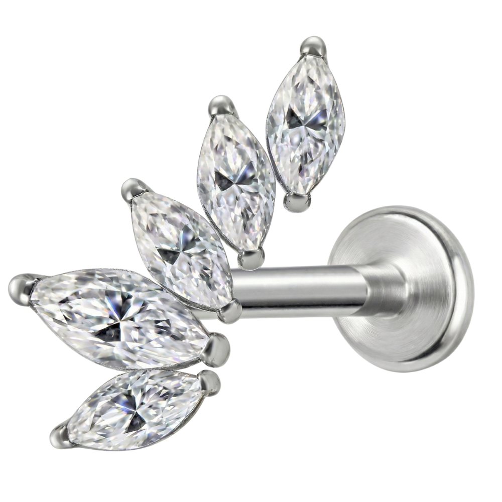 Tytanowy Labret Ozdobny - Liść Z Cyrkoniami