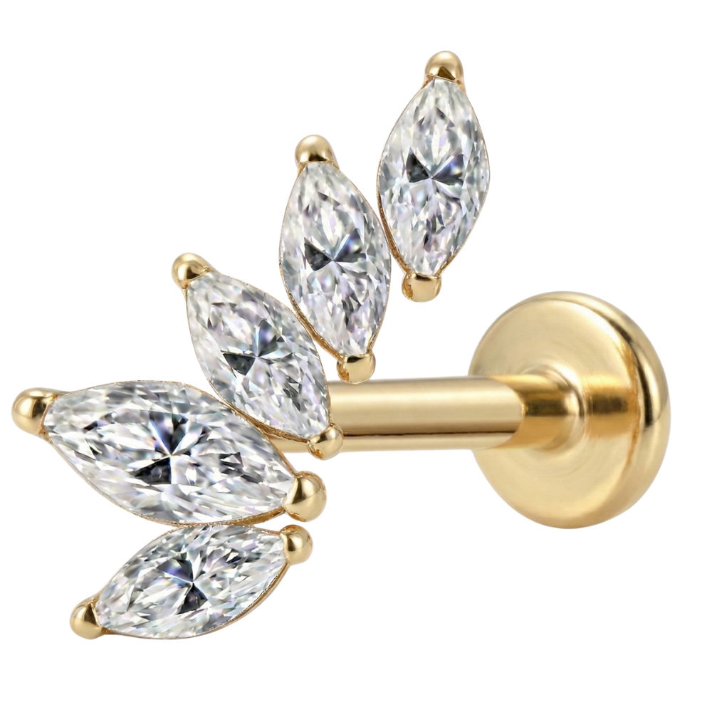 Tytanowy Labret Ozdobny - Liść Z Cyrkoniami