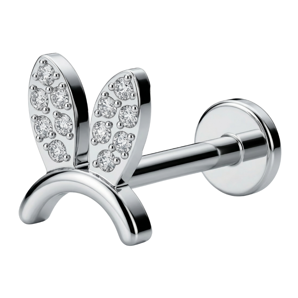 Titanium Decorative Labret - Bunny with Zircons