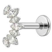 Titanový dekorativní labret - list 7 kubických zirkonů