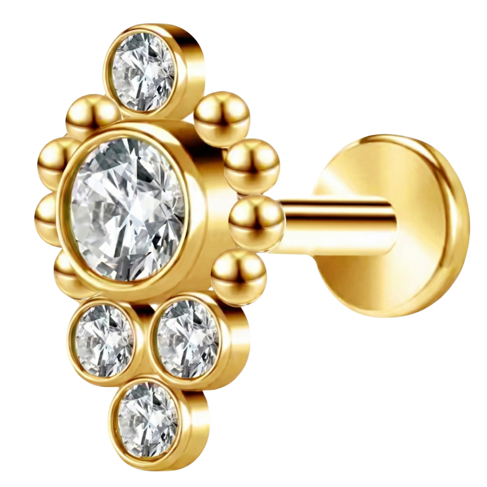 Titanový dekorativní labret - kaskáda se zirkony a kuličkami