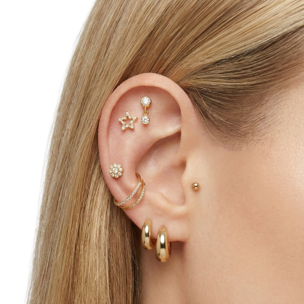 Tytanowy Labret Ozdobny - Kwiatuszek Z Cyrkoniami