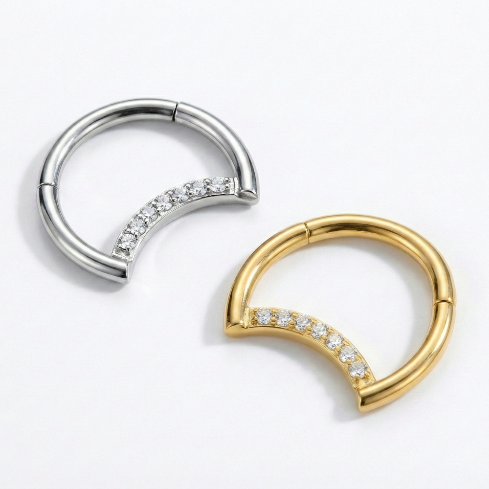 Titanium Segmented Clicker With Zircons - Moon - Piercing Planet