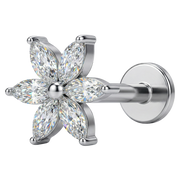 Titanium Decorative Labret - Lotus Flower with Cubic Zirconia and a Ball
