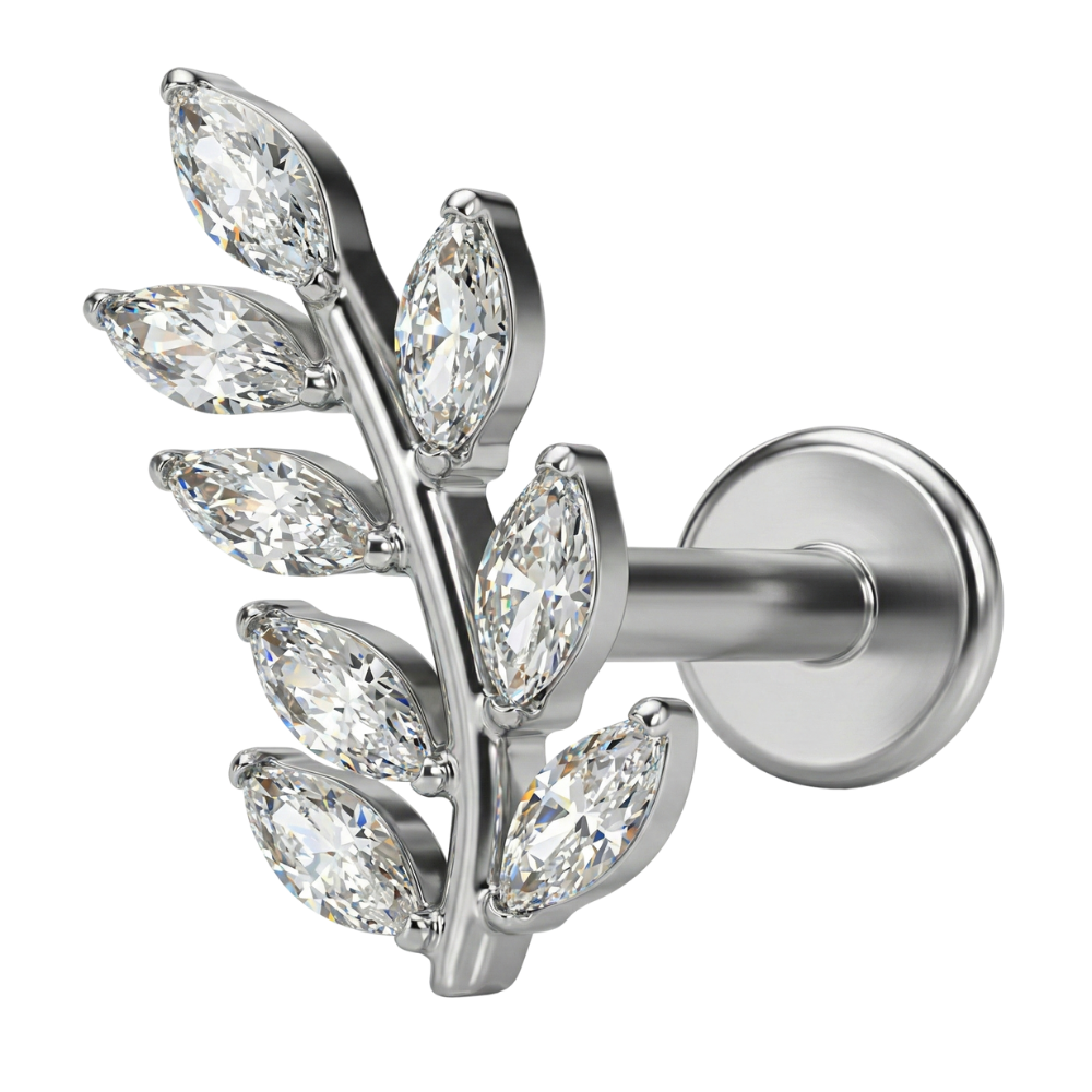 Titanium Decorative Labret - Branch with Cubic Zirconia