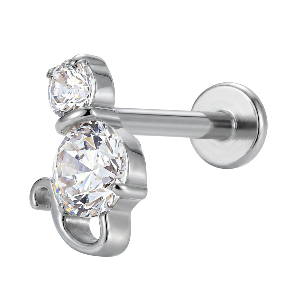 Tytanowy Labret Ozdobny - Kot Z Cyrkonią