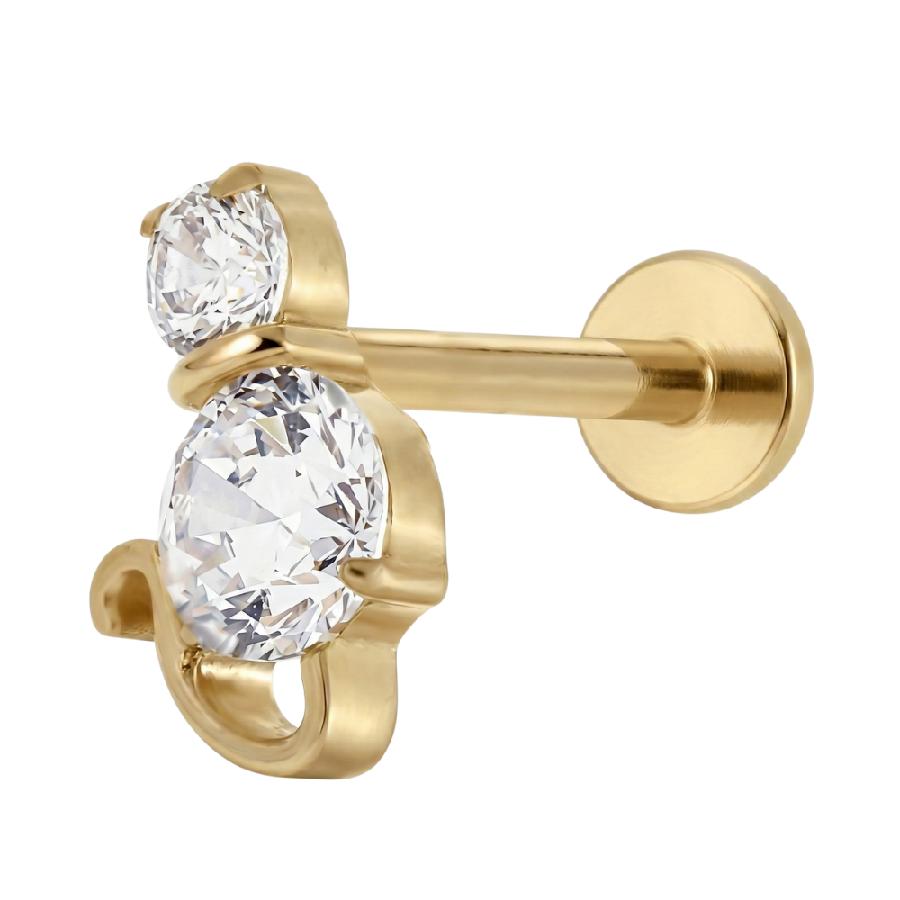 Tytanowy Labret Ozdobny - Kot Z Cyrkonią