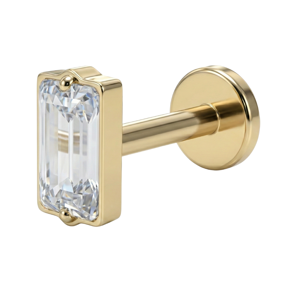 Decorative Titanium Labret - Rectangle with Cubic Zirconia