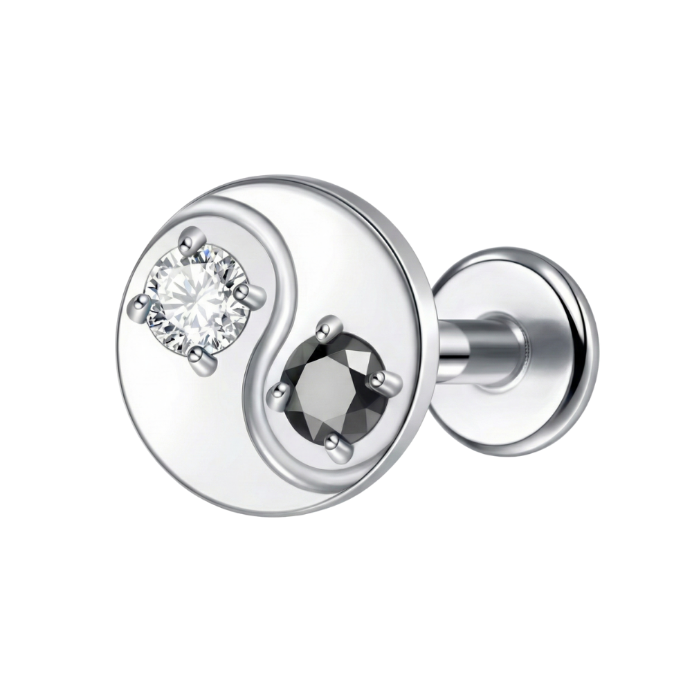 Titanium Decorative Labret - Yin Yang With Cubic Zircons