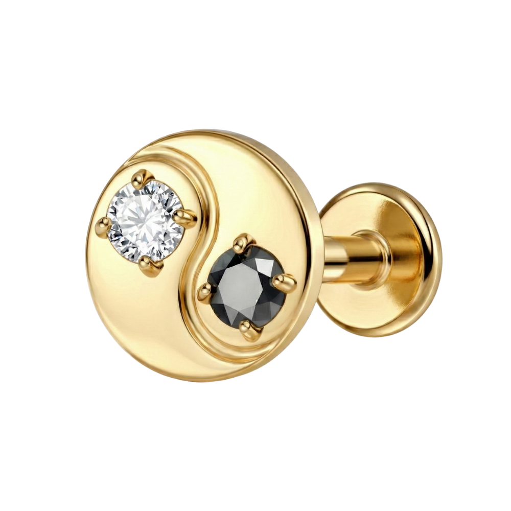 Titanium Decorative Labret - Yin Yang With Cubic Zircons