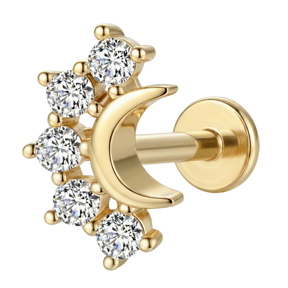 Titanium Decorative Labret - Radiant Crescent with Cubic Zirconia