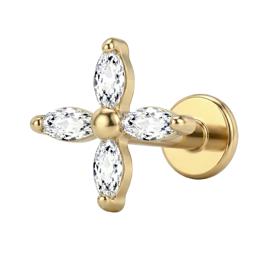 Titan Dekorativní Labret - Květina S Listy Zirkonu