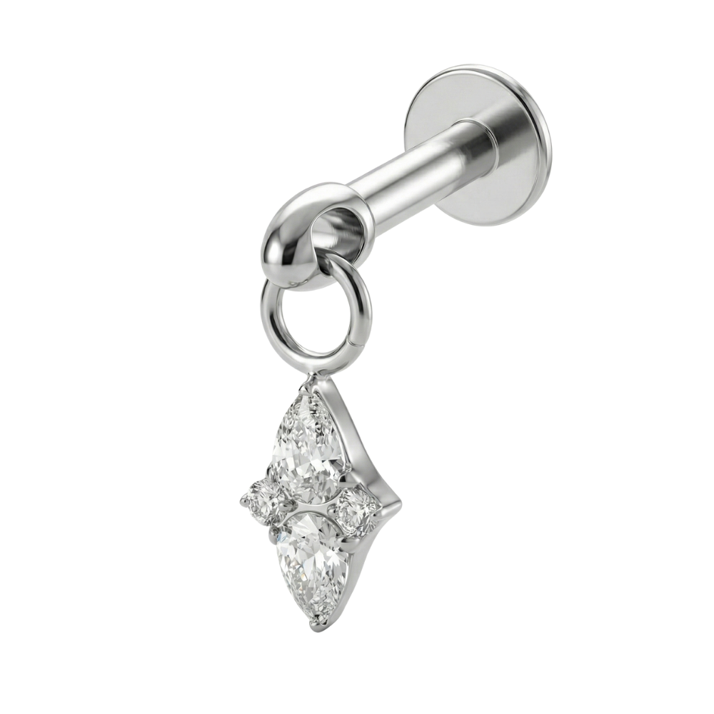 Titanový dekorativní labret - kosočtverec s přívěskem a kubickou zirkonií