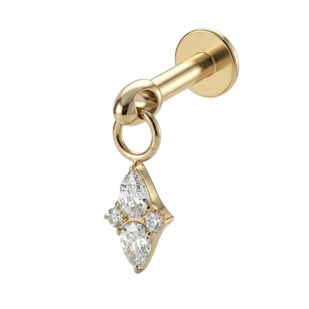 Titanový dekorativní labret - kosočtverec s přívěskem a kubickou zirkonií