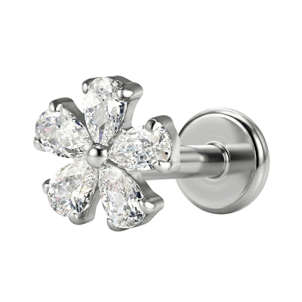 Tytanowy Labret Ozdobny - Kwiat Z Cyrkoniami