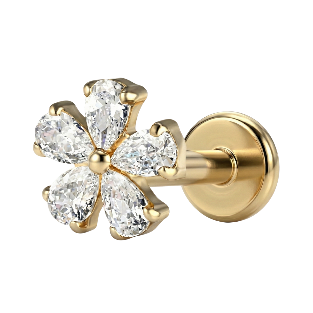 Tytanowy Labret Ozdobny - Kwiat Z Cyrkoniami