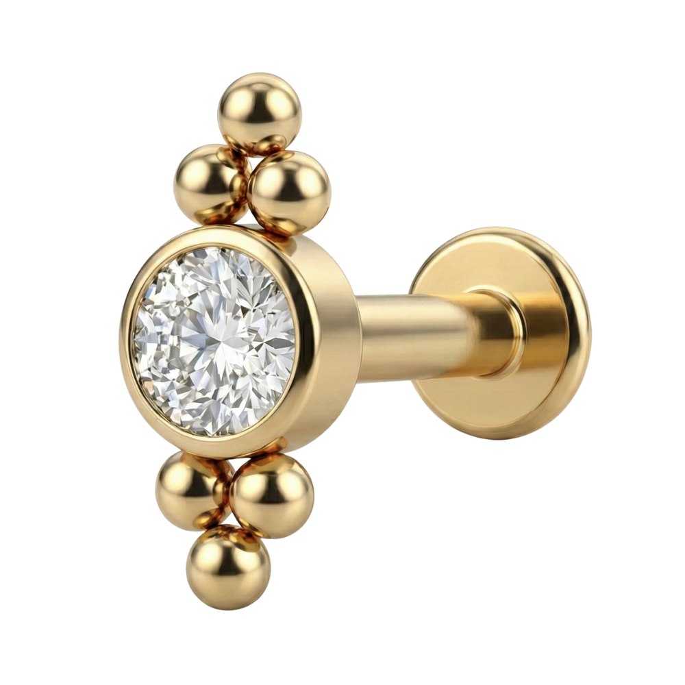 Titanový dekorativní labret - kubický zirkonie se šesti kuličkami