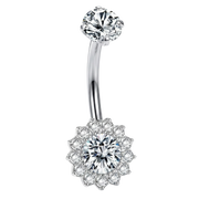 Titanový piercing do pupíku - květ kubické zirkonie