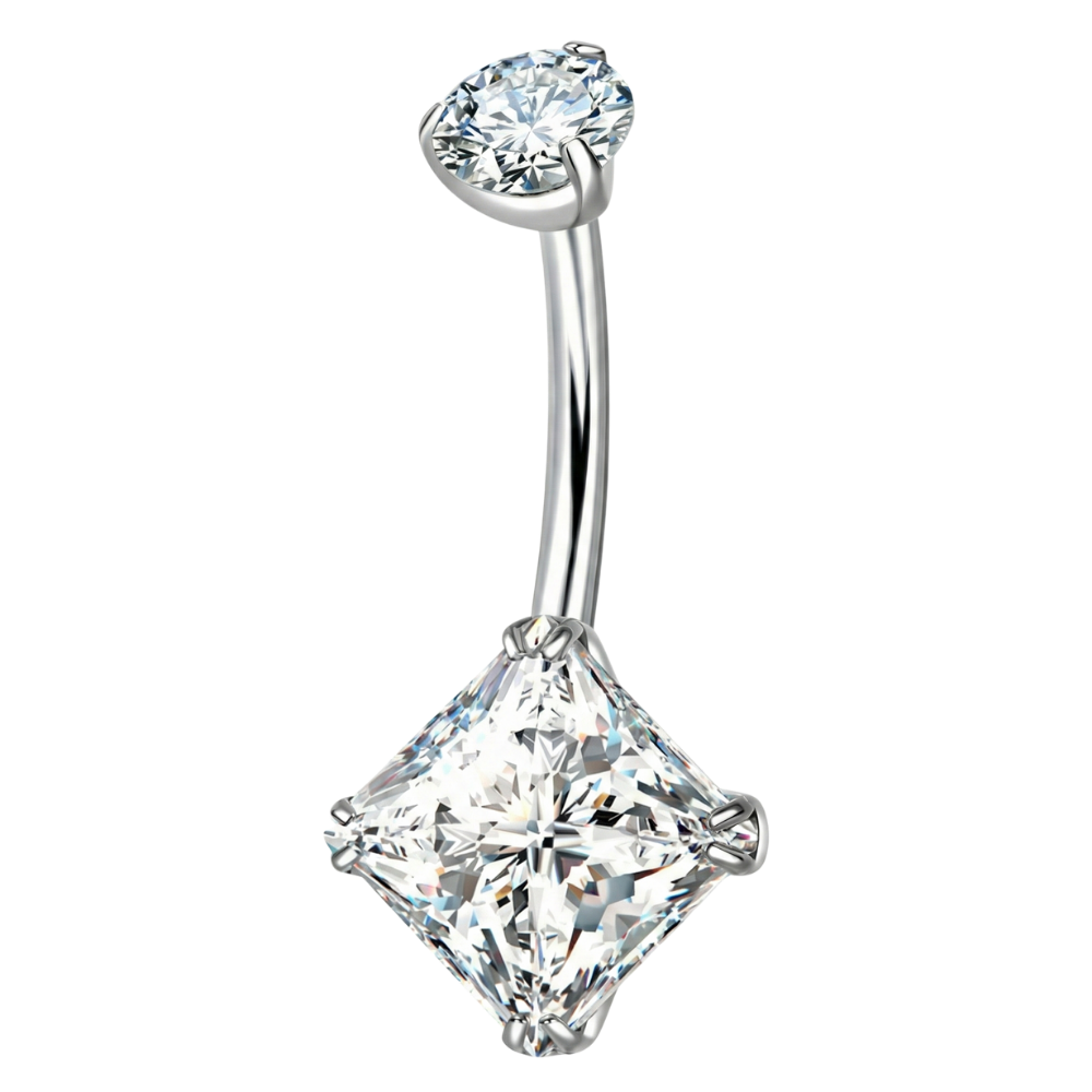 Tytanowy Kolczyk Do Pępka - Prostokątna Cyrkonia