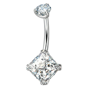 Tytanowy Kolczyk Do Pępka - Prostokątna Cyrkonia