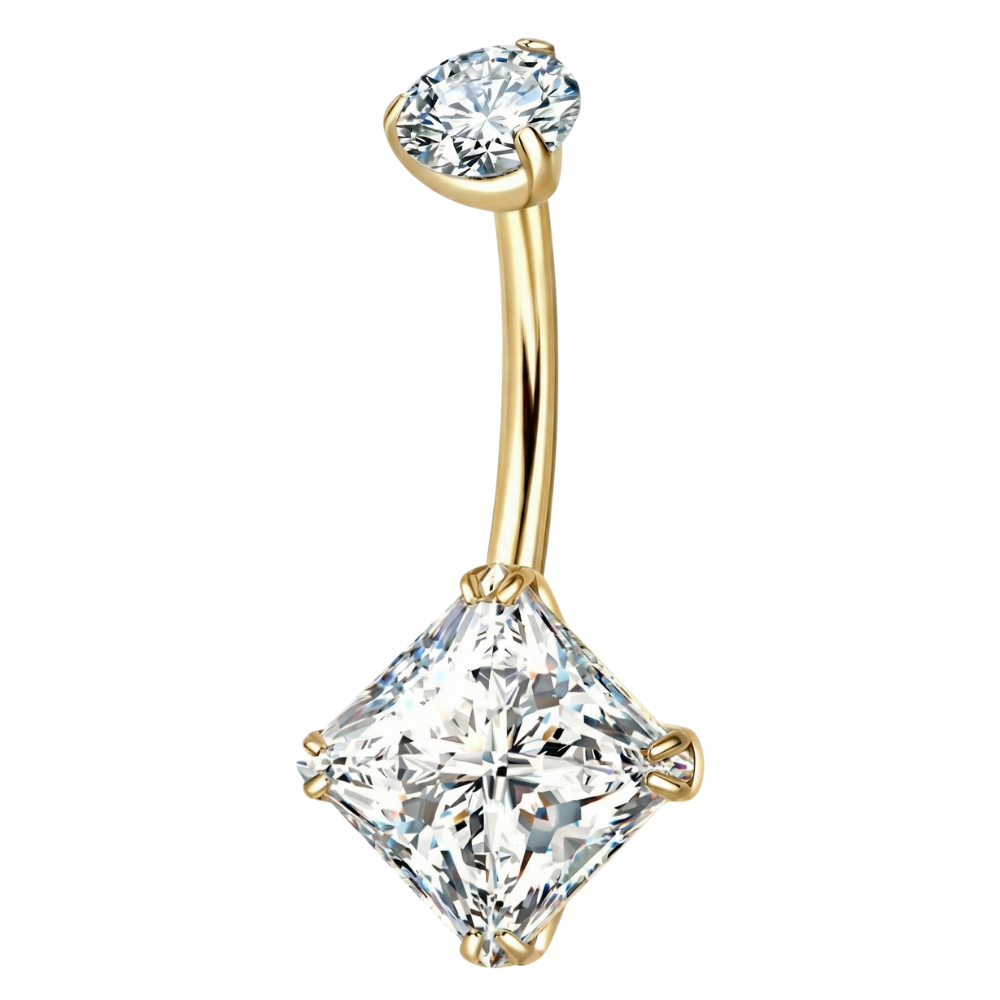 Tytanowy Kolczyk Do Pępka - Prostokątna Cyrkonia