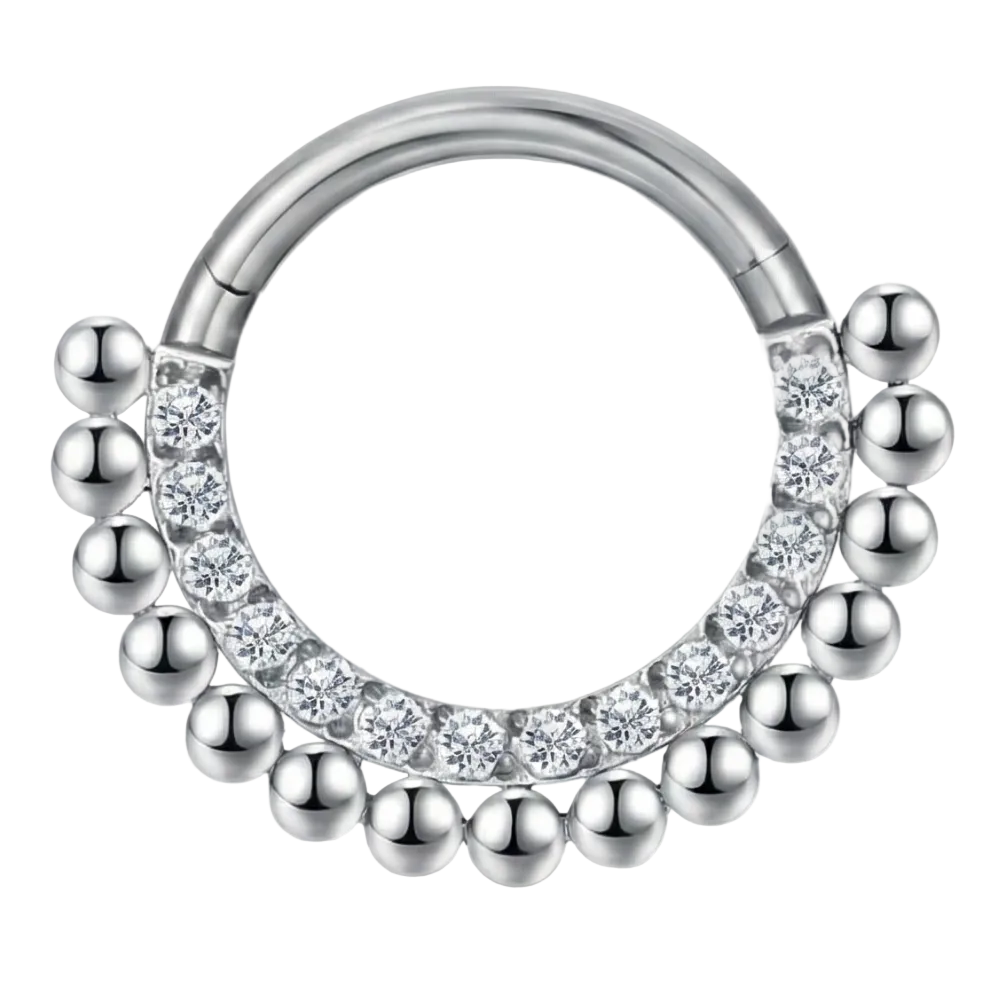 Titanium Segmented Clicker With Zircons and Balls - Circle - Piercing Planet
