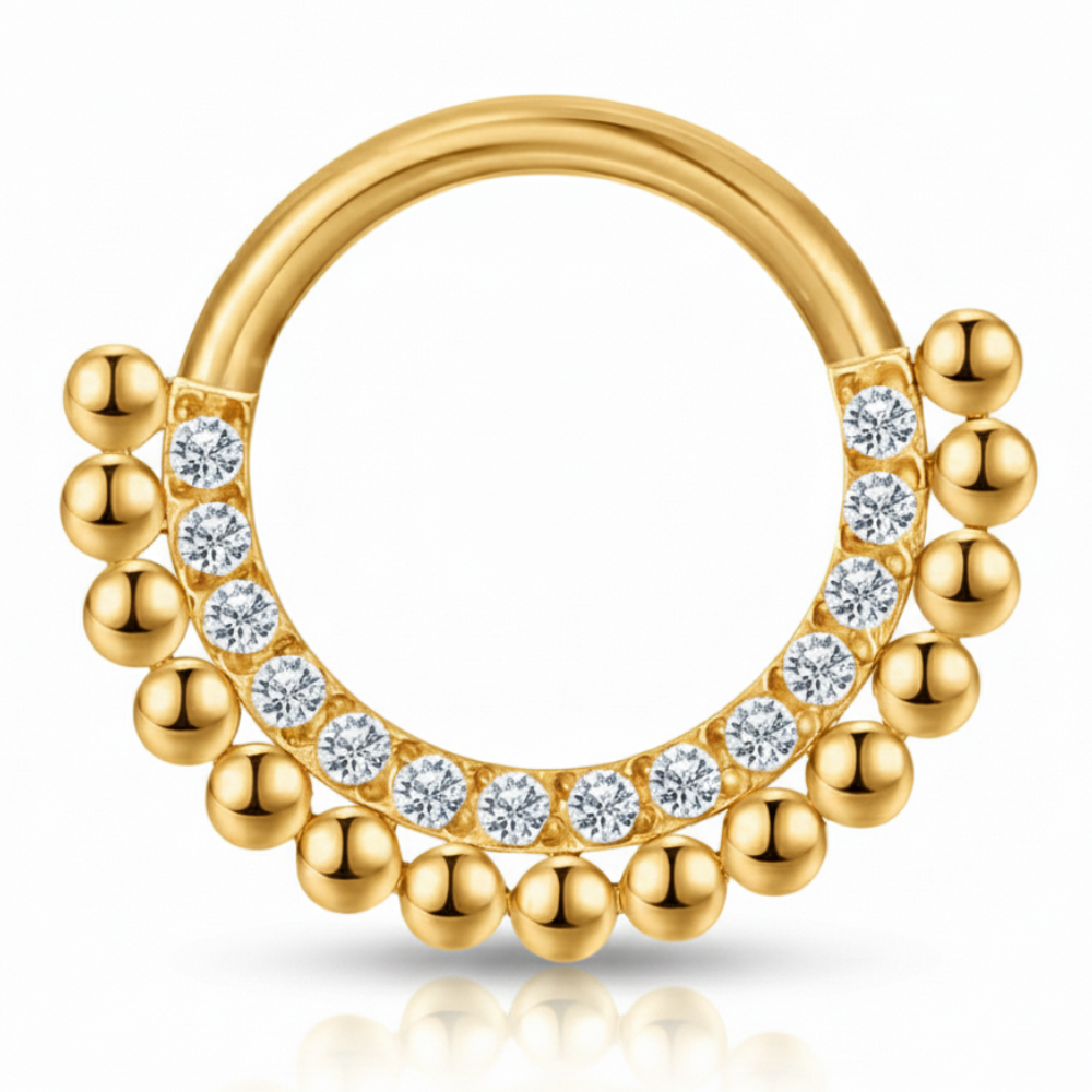 Titanový segmentový kliker se zirkony a kuličkami - Kruh - Propichující planeta