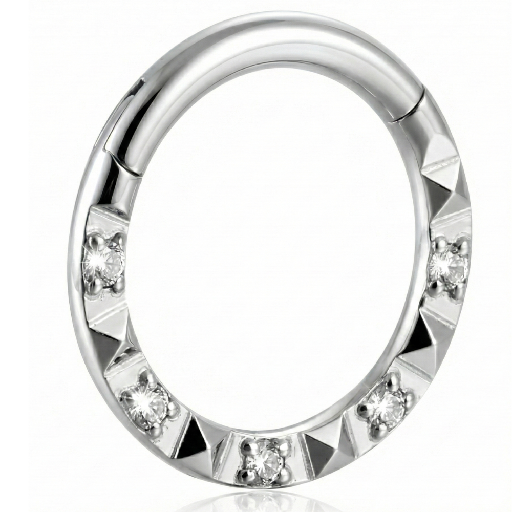 Titanium Segmented Clicker With Zircons, Diamond Cut - Circle - Piercing Planet