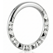 Titanium Segmented Clicker With Zircons, Diamond Cut - Circle - Piercing Planet