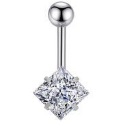 Steel Navel Piercing - Rectangular Cubic Zirconia