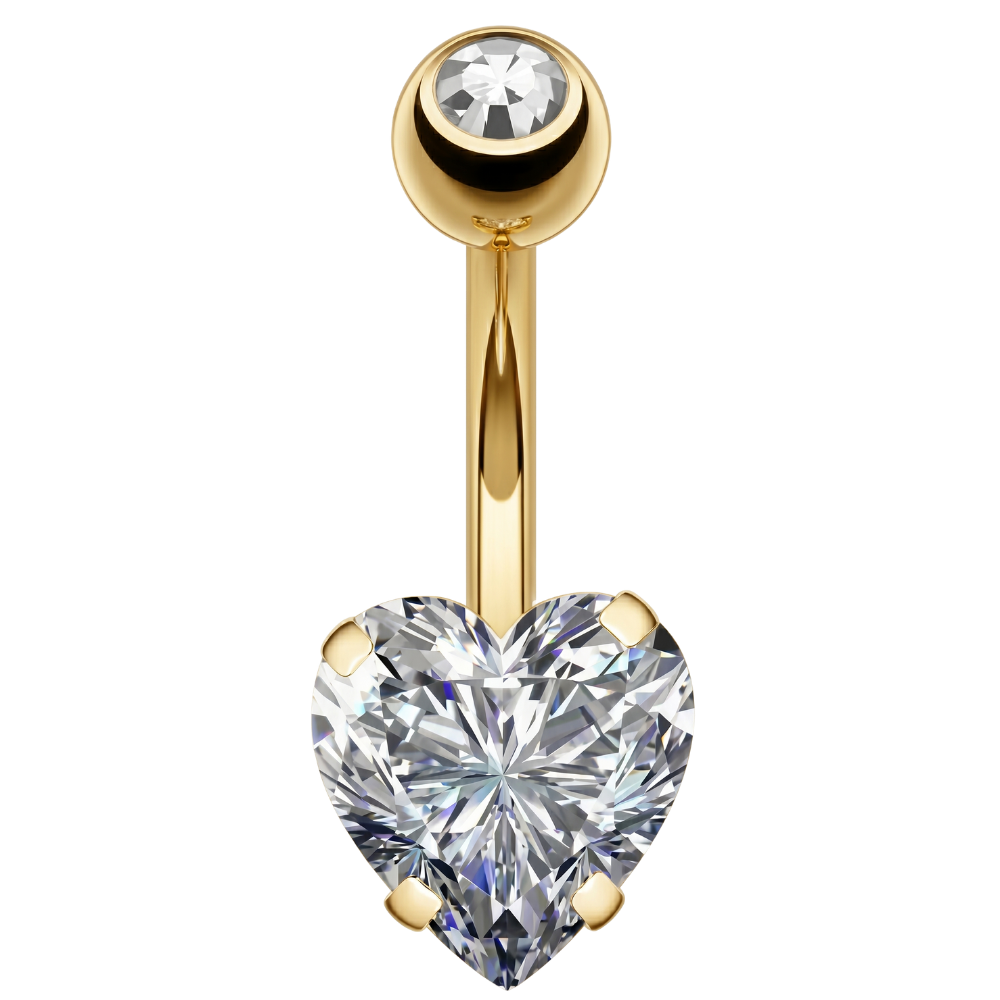Stalowy Kolczyk Do Pępka - Cyrkonia w Kształcie Serca