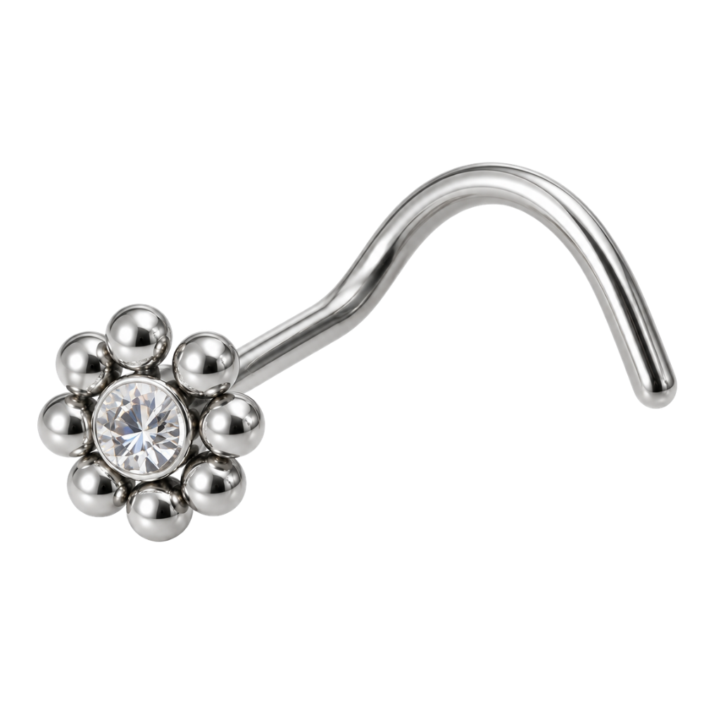 Stalowy Labret Ozdobny Cyrkoniowy Kwiat z Kuleczkami