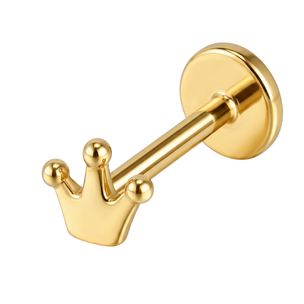 Stalowy Labret Ozdobny Korona z Kulkami Zloty