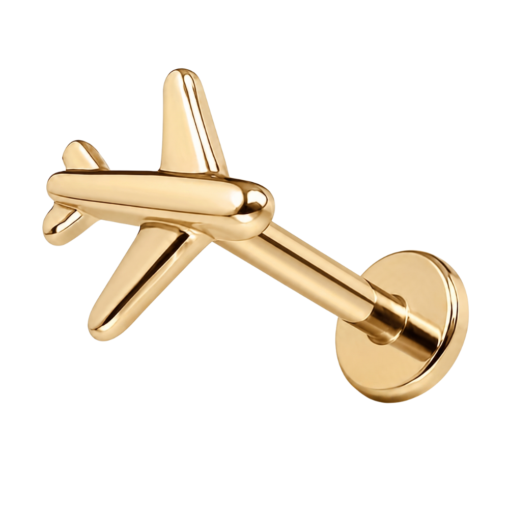 Stalowy Labret Ozdobny Samolot Zloty
