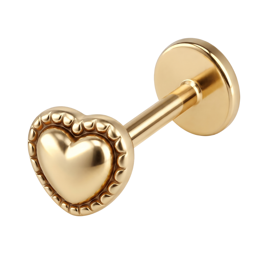 Stalowy Labret Ozdobny Serce Retro Zloty