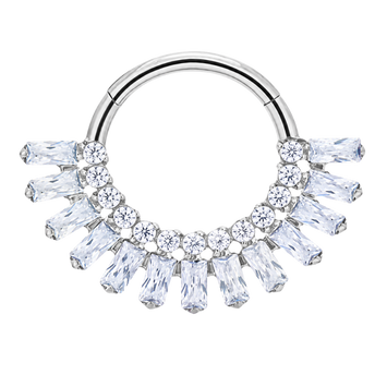 Titanium Clicker Segmented Sparkle Cubic Zirconia 
