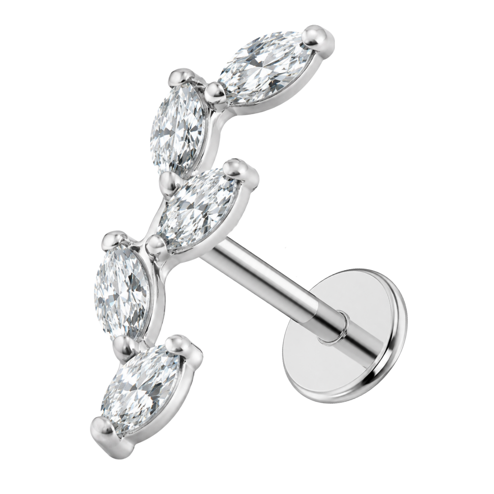 Tytanowy Labret Ozdobny Listki Cyrkonii