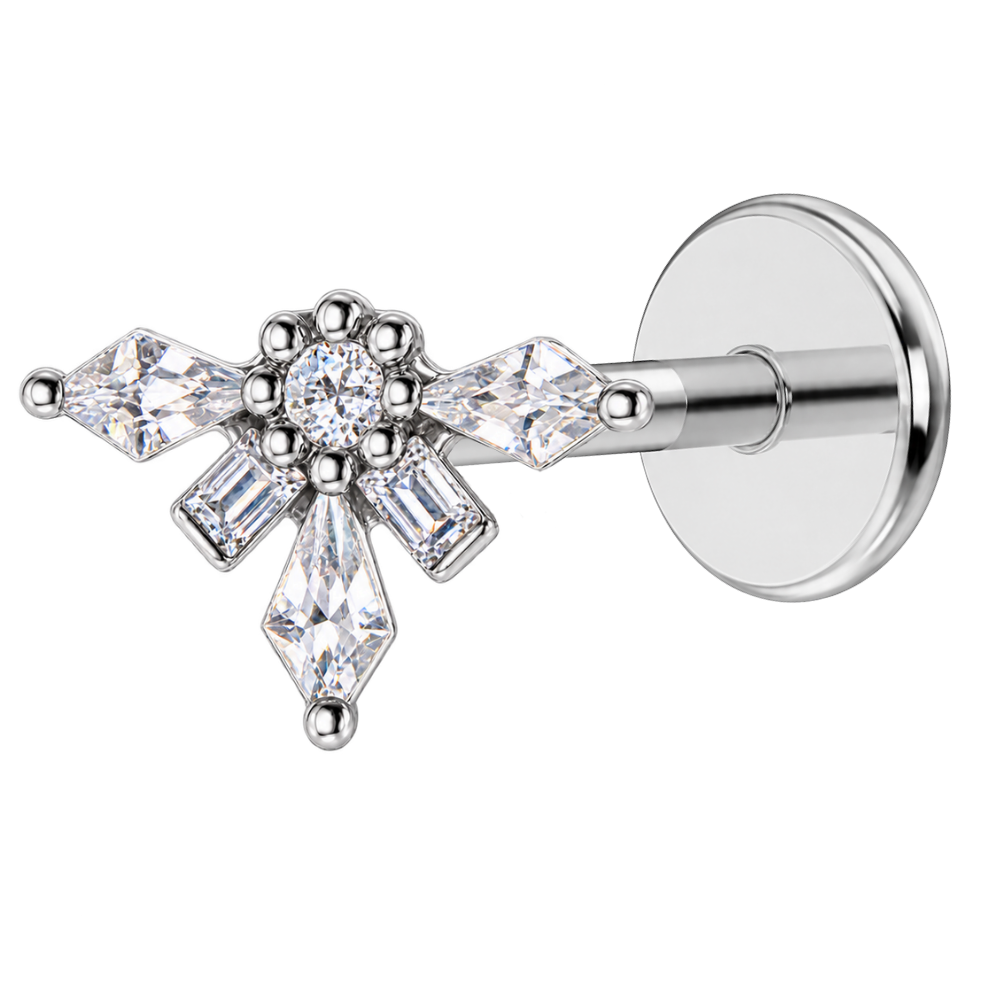 Tytanowy Labret Ozdobny Wachlarz z Cyrkoniami srebrny