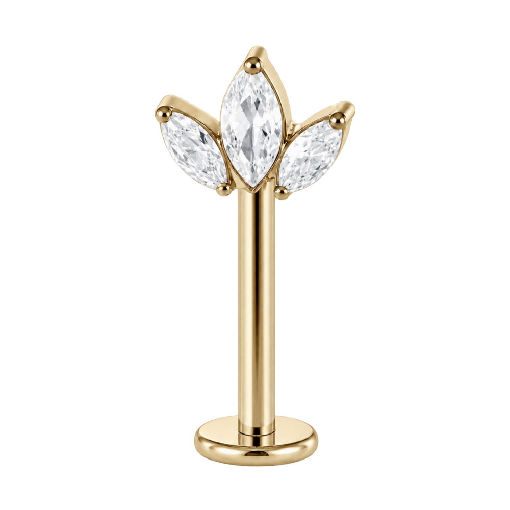 Titanium Decorative Labret for Vertical Helix Three Leaf Zirconia, gold