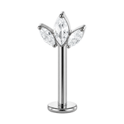 Tytanowy Labret Ozdobny do Vertical Helix Trzy Listki Cyrkonii