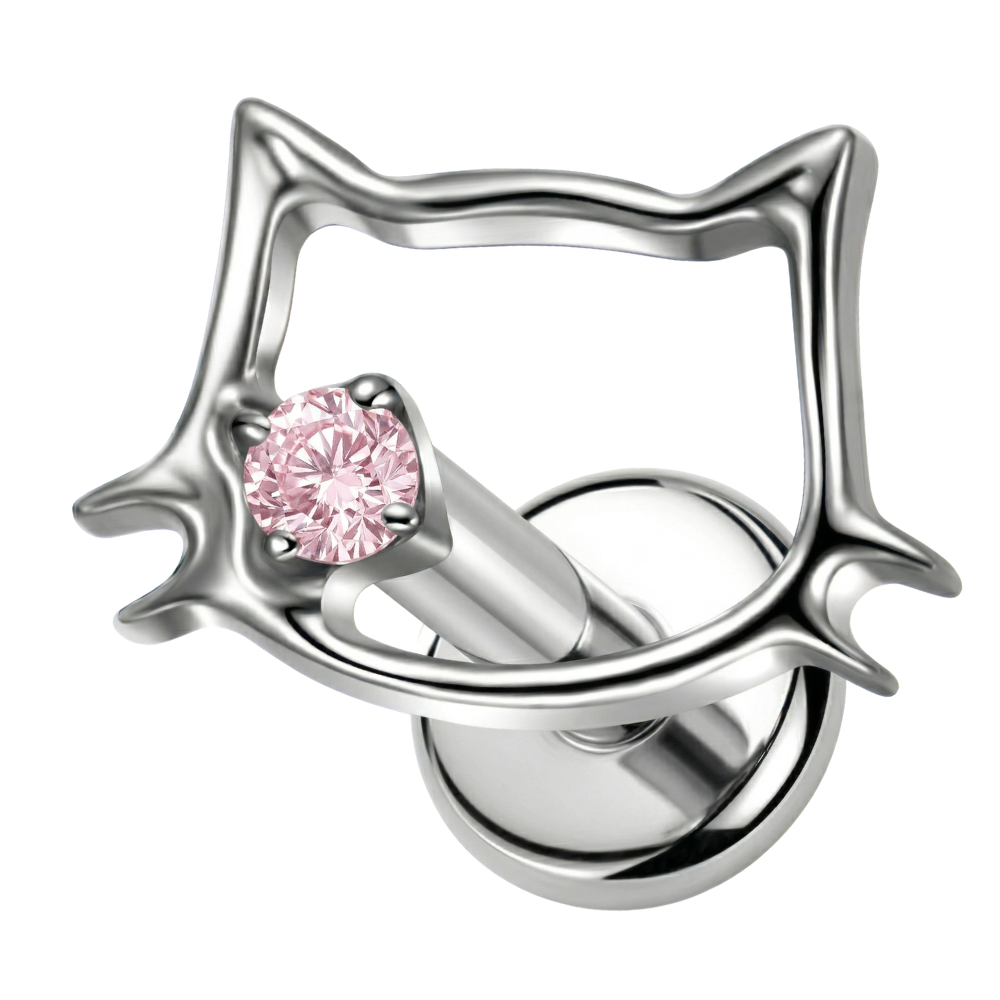 Titanium Decorative Labret - Kitten with cubic zirconia
