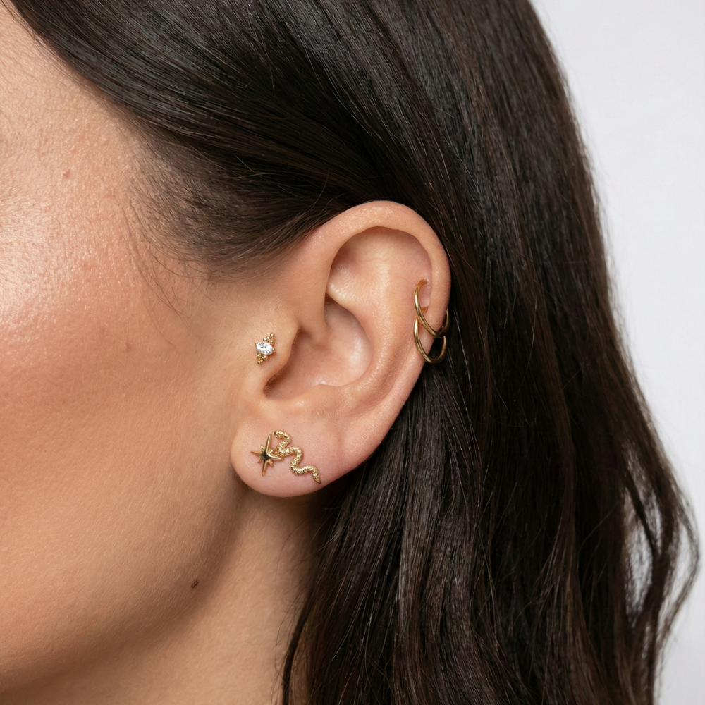 Tytanowy Labret Ozdobny - Cyrkonia Z Kuleczkami